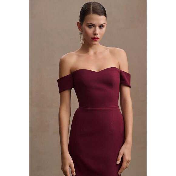 DRESS THE POPULATION Bailey Off the Shoulder Body-Con Dress in Burgundy X-Small - Picture 3 of 15